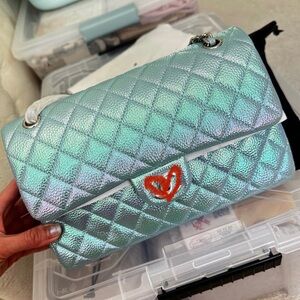 Iridescent Quilted Top-Handle Women’s Bag - Blue Purple